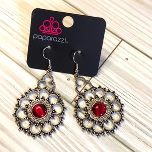 Bohemian red and white rhinestone earrings